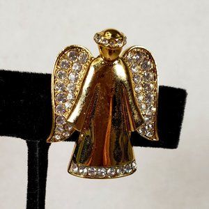 Monet Signed Angel Brooch Pin Gold Tone and Rhinestones
